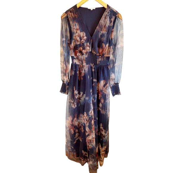 Baltic Born Layla Tulle Maxi Dress in Dark Blue Floral - size Medium - Picture 2 of 7